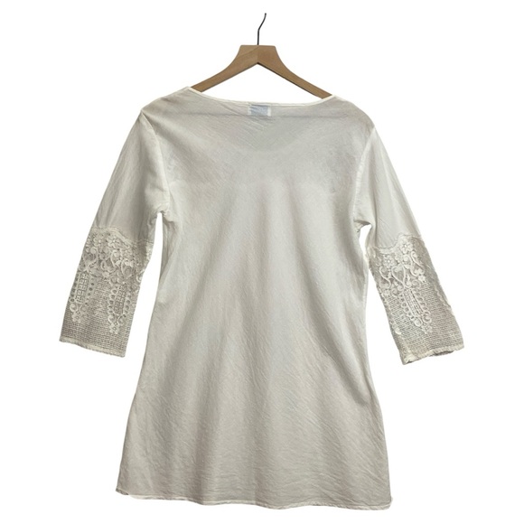 Bleu Clair By Claire Pettibone White Lace Tunic Size M Romantic Cottage Cotton - Picture 2 of 10